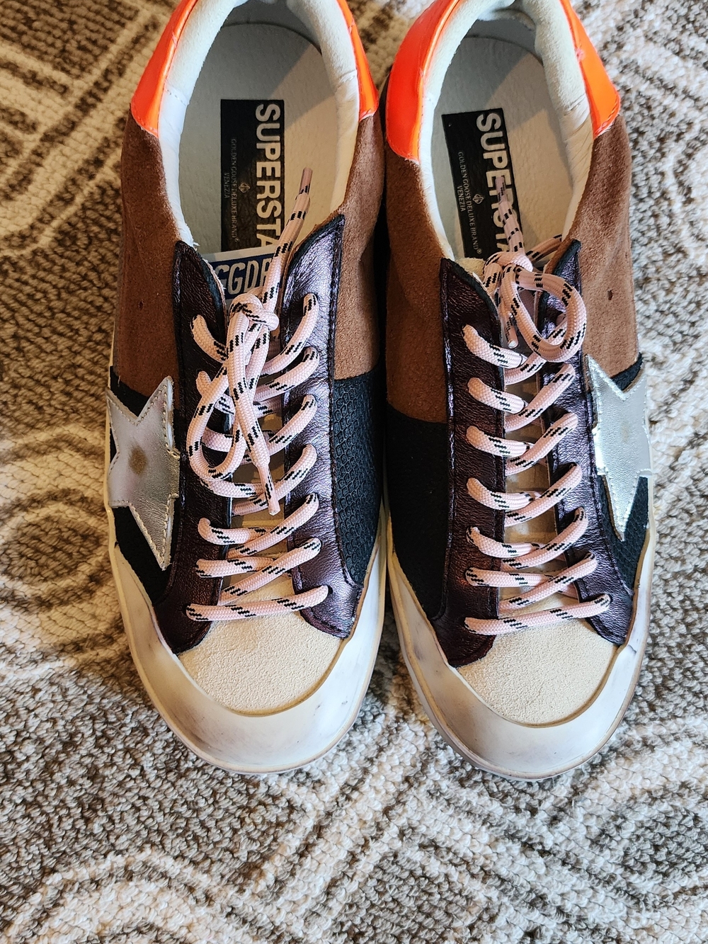 Golden Goose Men’s Low-Top Sneakers in Brown, Black, Pink & Silver